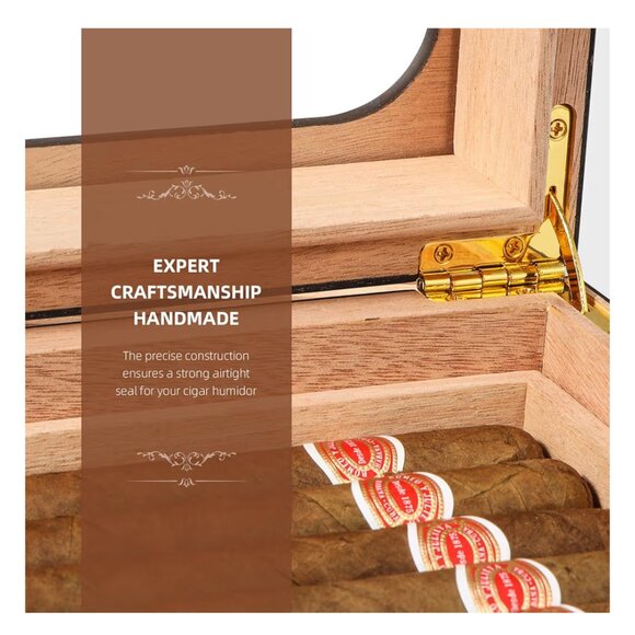 Glass Top Cedar Humidor Cigar Box with Digital Hygrometer Holds 25-50 Cigars - Picture 2 of 4